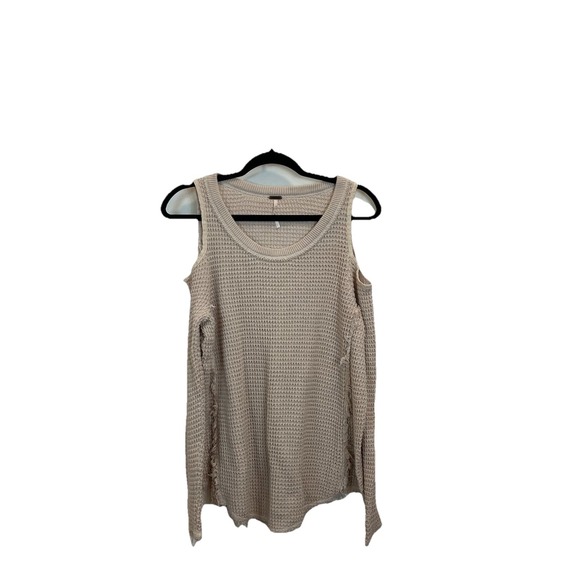 Free People Sweaters - Free People Sunrise Small Cold Shoulder Tunic Sweater Beige Waffle Knit